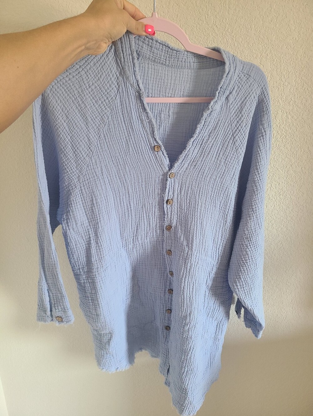 Light Blue Gauze Button-Front Oversized Shirt - Picture 3 of 5